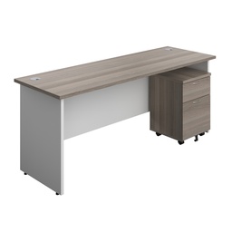 [PAN1860BUN2GOWH] Panel Plus Rectangular Desk + 2 Drawer Mobile Pedestal Bundle (FSC) | 1800X600 | Grey Oak/White | 