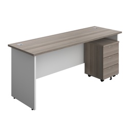 [PAN1860BUN3GOWH] Panel Plus Rectangular Desk + 3 Drawer Mobile Pedestal Bundle (FSC) | 1800X600 | Grey Oak/White | 