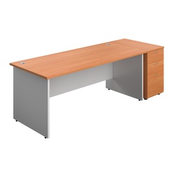 [PAN1880BUNDHBEWH] Panel Plus Rectangular Desk + Matching 3 Drawer Desk High Pedestal Bundle (FSC) | 800 Pedestal | 1800X800 | Beech/White