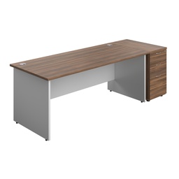 [PAN1880BUNDHDWWH] Panel Plus Rectangular Desk + Matching 3 Drawer Desk High Pedestal Bundle (FSC) | 800 Pedestal | 1800X800 | Dark Walnut/White