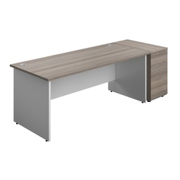 [PAN1880BUNDHGOWH] Panel Plus Rectangular Desk + Matching 3 Drawer Desk High Pedestal Bundle (FSC) | 800 Pedestal | 1800X800 | Grey Oak/White