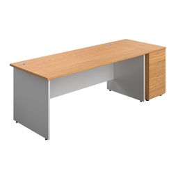 [PAN1880BUNDHNOWH] Panel Plus Rectangular Desk + Matching 3 Drawer Desk High Pedestal Bundle (FSC) | 800 Pedestal | 1800X800 | Nova Oak/White