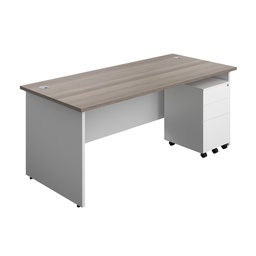 [PAN1880BUNS3GOWH] Panel Plus Rectangular Desk + 3 Drawer Steel Pedestal Bundle (FSC) | 1800X800 | Grey Oak/White | 