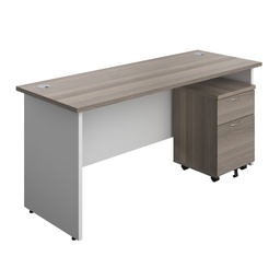 [PAN1660BUN2GOWH] Panel Plus Rectangular Desk + 2 Drawer Mobile Pedestal Bundle (FSC) | 1600X600 | Grey Oak/White | 