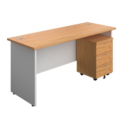[PAN1660BUN3NOWH] Panel Plus Rectangular Desk + 3 Drawer Mobile Pedestal Bundle (FSC) | 1600X600 | Nova Oak/White | 