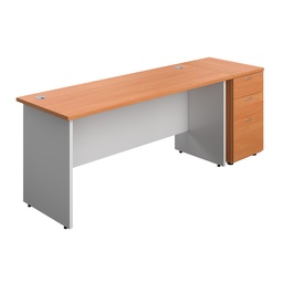 [PAN1660BUNDHBEWH] Panel Plus Rectangular Desk + Matching 3 Drawer Desk High Pedestal Bundle (FSC) | 600 Pedestal | 1600X600 | Beech/White