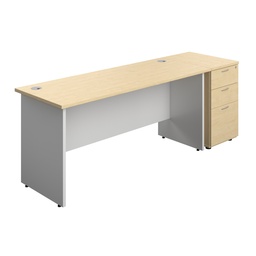 [PAN1660BUNDHMAWH] Panel Plus Rectangular Desk + Matching 3 Drawer Desk High Pedestal Bundle (FSC) | 600 Pedestal | 1600X600 | Maple/White