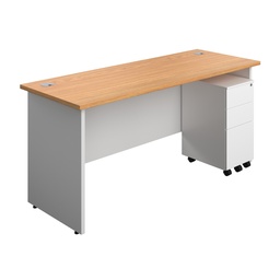 [PAN1660BUNSS3NOWH] Panel Plus Rectangular Desk + 3 Drawer Slimline Steel Pedestal Bundle (FSC) | 1600X600 | Nova Oak/White | 