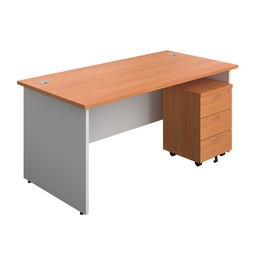 [PAN1680BUN3BEWH] Panel Plus Rectangular Desk + 3 Drawer Mobile Pedestal Bundle (FSC) | 1600X800 | Beech/White | 