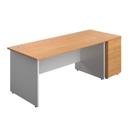 [PAN1680BUNDHNOWH] Panel Plus Rectangular Desk + Matching 3 Drawer Desk High Pedestal Bundle (FSC) | 800 Pedestal | 1600X800 | Nova Oak/White