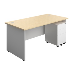 [PAN1680BUNS3MAWH] Panel Plus Rectangular Desk + 3 Drawer Steel Pedestal Bundle (FSC) | 1600X800 | Maple/White | 