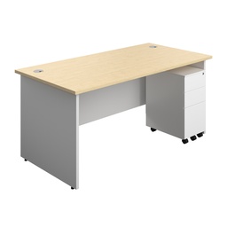 [PAN1680BUNSS3MAWH] Panel Plus Rectangular Desk + 3 Drawer Slimline Steel Pedestal Bundle (FSC) | 1600X800 | Maple/White | 