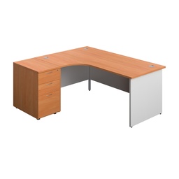 [PAN1812BUNLBEWH] Panel Plus Left Radial Desk + Matching 3 Drawer Desk High Pedestal Bundle (FSC) | 600 Pedestal | 1800X1200 | Beech/White