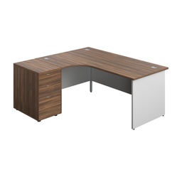 [PAN1812BUNLDWWH] Panel Plus Left Radial Desk + Matching 3 Drawer Desk High Pedestal Bundle (FSC) | 600 Pedestal | 1800X1200 | Dark Walnut/White