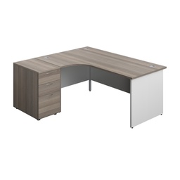 [PAN1812BUNLGOWH] Panel Plus Left Radial Desk + Matching 3 Drawer Desk High Pedestal Bundle (FSC) | 600 Pedestal | 1800X1200 | Grey Oak/White