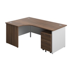 [PAN1812BUNLM2DWWH] Panel Plus Left Radial Desk + 2 Drawer Mobile Pedestal Bundle (FSC) | 1800X1200 | Dark Walnut/White | 