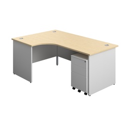 [PAN1812BUNLS3WHMAWH] Panel Plus Left Radial Desk + 3 Drawer Steel Mobile Pedestal Bundle (FSC) | 1800X1200 | Maple/White | 
