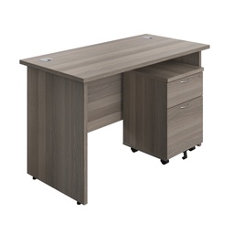 [PAN1260BUN2GO] Panel Rectangular Desk + 2 Drawer Mobile Pedestal Bundle (FSC) | 1200X600 | Grey Oak/Grey Oak | 