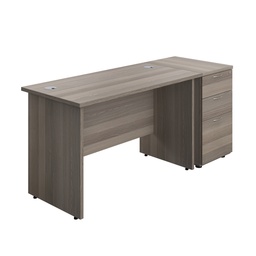 [PAN1260BUNDHGO] Panel Rectangular Desk + 3 Drawer Desk High Pedestal Bundle (FSC) | 1200X600 | Grey Oak/Grey Oak | 