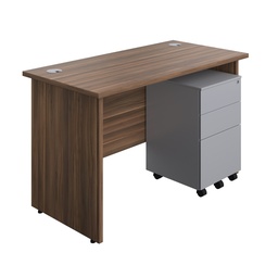 [PAN1260BUNS3SVDW] Panel Rectangular Desk + 3 Drawer Steel Pedestal Bundle (FSC) | 1200X600 | Dark Walnut/Silver | 