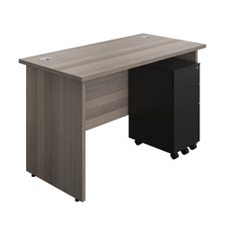 [PAN1260BUNSS3BKGO] Panel Rectangular Desk + 3 Drawer Slimline Steel Pedestal Bundle (FSC) | 1200X600 | Grey Oak/Black | 