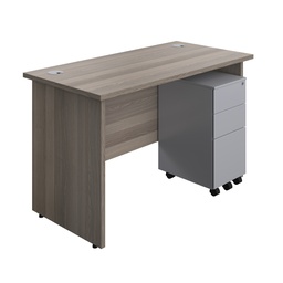 [PAN1260BUNSS3SVGO] Panel Rectangular Desk + 3 Drawer Slimline Steel Pedestal Bundle (FSC) | 1200X600 | Grey Oak/Silver | 