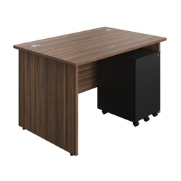 [PAN1280BUNS3BKDW] Panel Rectangular Desk + 3 Drawer Steel Pedestal Bundle (FSC) | 1200X800 | Dark Walnut/Black | 