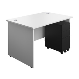 [PAN1280BUNSS3BKWH] Panel Rectangular Desk + 3 Drawer Slimline Steel Pedestal Bundle (FSC) | 1200X800 | White/Black | 