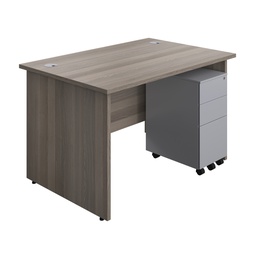 [PAN1280BUNSS3SVGO] Panel Rectangular Desk + 3 Drawer Slimline Steel Pedestal Bundle (FSC) | 1200X800 | Grey Oak/Silver | 
