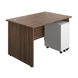 [PAN1280BUNSS3WHDW] Panel Rectangular Desk + 3 Drawer Slimline Steel Pedestal Bundle (FSC) | 1200X800 | Dark Walnut/White | 