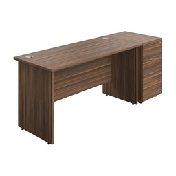 [PAN1460BUNDHDW] Panel Rectangular Desk + 3 Drawer Desk High Pedestal Bundle (FSC) | 1400X600 | Dark Walnut/Dark Walnut | 