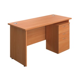 [PAN1460BUNHMBE] Panel Rectangular Desk + 3 Drawer High Mobile Pedestal Bundle (FSC) | 1400X600 | Beech/Beech | 