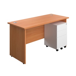 [PAN1460BUNS3WHBE] Panel Rectangular Desk + 3 Drawer Steel Pedestal Bundle (FSC) | 1400X600 | Beech/White | 