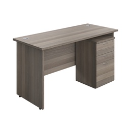 [PAN1460BUNUDGO] Panel Rectangular Desk + 3 Drawer Under Desk Pedestal Bundle (FSC) | 1400X600 | Grey Oak/Grey Oak | 