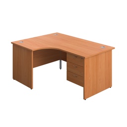 [PAN1612BUNLF3BE] Panel Left Hand Radial Desk + 3 Drawer Fixed Pedestal Bundle (FSC) | 1600X1200 | Beech/Beech | 