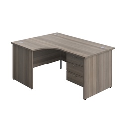 [PAN1612BUNLF3GO] Panel Left Hand Radial Desk + 3 Drawer Fixed Pedestal Bundle (FSC) | 1600X1200 | Grey Oak/Grey Oak | 