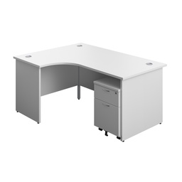 [PAN1612BUNLM2WH] Panel Left Hand Radial Desk + 2 Drawer Mobile Pedestal Bundle (FSC) | 1600X1200 | White/White | 