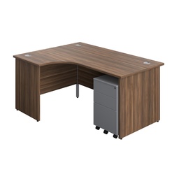 [PAN1612BUNLS3SVDW] Panel Left Hand Radial Desk + 3 Drawer Steel Mobile Pedestal Bundle (FSC) | 1600X1200 | Dark Walnut/Silver | 