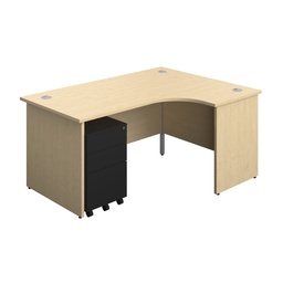 [PAN1612BUNRS3BKMA] Panel Right Hand Radial Desk + 3 Drawer Steel Mobile Pedestal Bundle (FSC) | 1600X1200 | Maple/Black | 