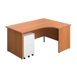 [PAN1612BUNRS3WHBE] Panel Right Hand Radial Desk + 3 Drawer Steel Mobile Pedestal Bundle (FSC) | 1600X1200 | Beech/White | 