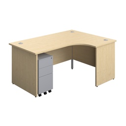 [PAN1612BUNRSS3SVMA] Panel Right Hand Radial Desk + 3 Drawer Slimline Steel Mobile Pedestal Bundle (FSC) | 1600X1200 | Maple/Silver | 