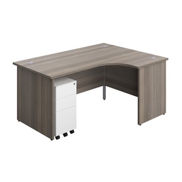 [PAN1612BUNRSS3WHGO] Panel Right Hand Radial Desk + 3 Drawer Slimline Steel Mobile Pedestal Bundle (FSC) | 1600X1200 | Grey Oak/White | 