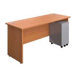 [PAN1660BUNSS3SVBE] Panel Rectangular Desk + 3 Drawer Slimline Steel Pedestal Bundle (FSC) | 1600X600 | Beech/Silver | 