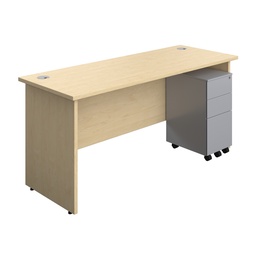 [PAN1660BUNSS3SVMA] Panel Rectangular Desk + 3 Drawer Slimline Steel Pedestal Bundle (FSC) | 1600X600 | Maple/Silver | 