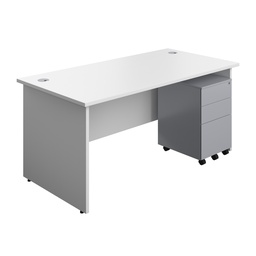 [PAN1680BUNS3SVWH] Panel Rectangular Desk + 3 Drawer Steel Pedestal Bundle (FSC) | 1600X800 | White/Silver | 