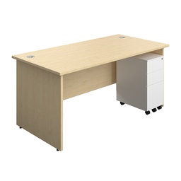 [PAN1680BUNSS3WHMA] Panel Rectangular Desk + 3 Drawer Slimline Steel Pedestal Bundle (FSC) | 1600X800 | Maple/White | 