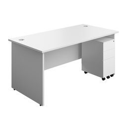 [PAN1680BUNSS3WHWH] Panel Rectangular Desk + 3 Drawer Slimline Steel Pedestal Bundle (FSC) | 1600X800 | White/White | 