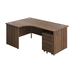 [PAN1812BUNLM2DW] Panel Left Hand Radial Desk + 2 Drawer Mobile Pedestal Bundle (FSC) | 1800X1200 | Dark Walnut/Dark Walnut | 