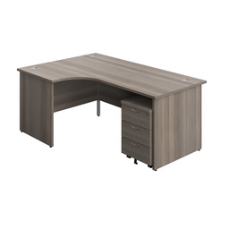 [PAN1812BUNLM3GO] Panel Left Hand Radial Desk + 3 Drawer Mobile Pedestal Bundle (FSC) | 1800X1200 | Grey Oak/Grey Oak | 