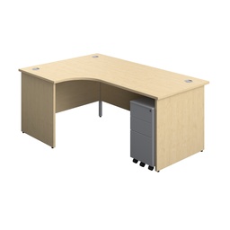 [PAN1812BUNLSS3SVMA] Panel Left Hand Radial Desk + 3 Drawer Slimline Steel Mobile Pedestal Bundle (FSC) | 1800X1200 | Maple/Silver | 